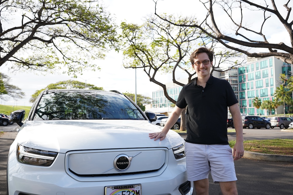 Software Engineer Jeff Mori, an early EV adopter, appreciates the maintenance-free benefits and how his quiet, easy-going EV matches the laid-back Hawai'i lifestyle.